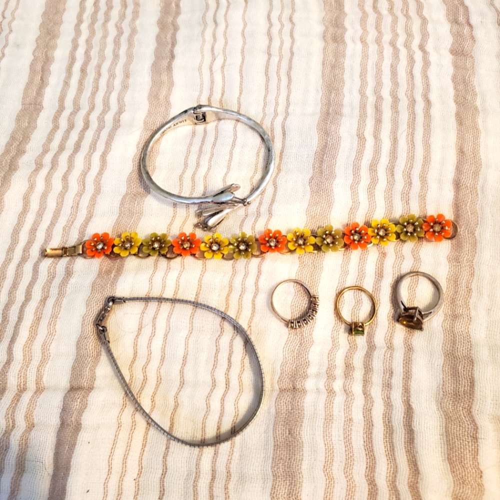 Vintage Costume jewelry lot 3 rings 3 bracelets